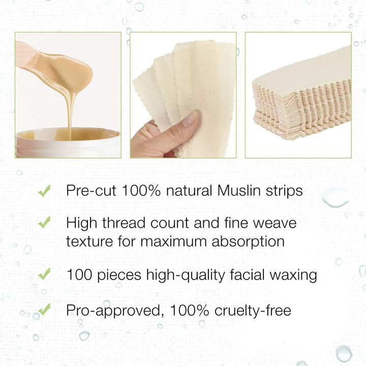 Small Facial Muslin Wax Strips for Hair Removal, Pre-Cut Durable Muslin Epilating Strips to Remove Unsightly Hairs from the Face - 1 3/4 X 4 1/2, 100 count