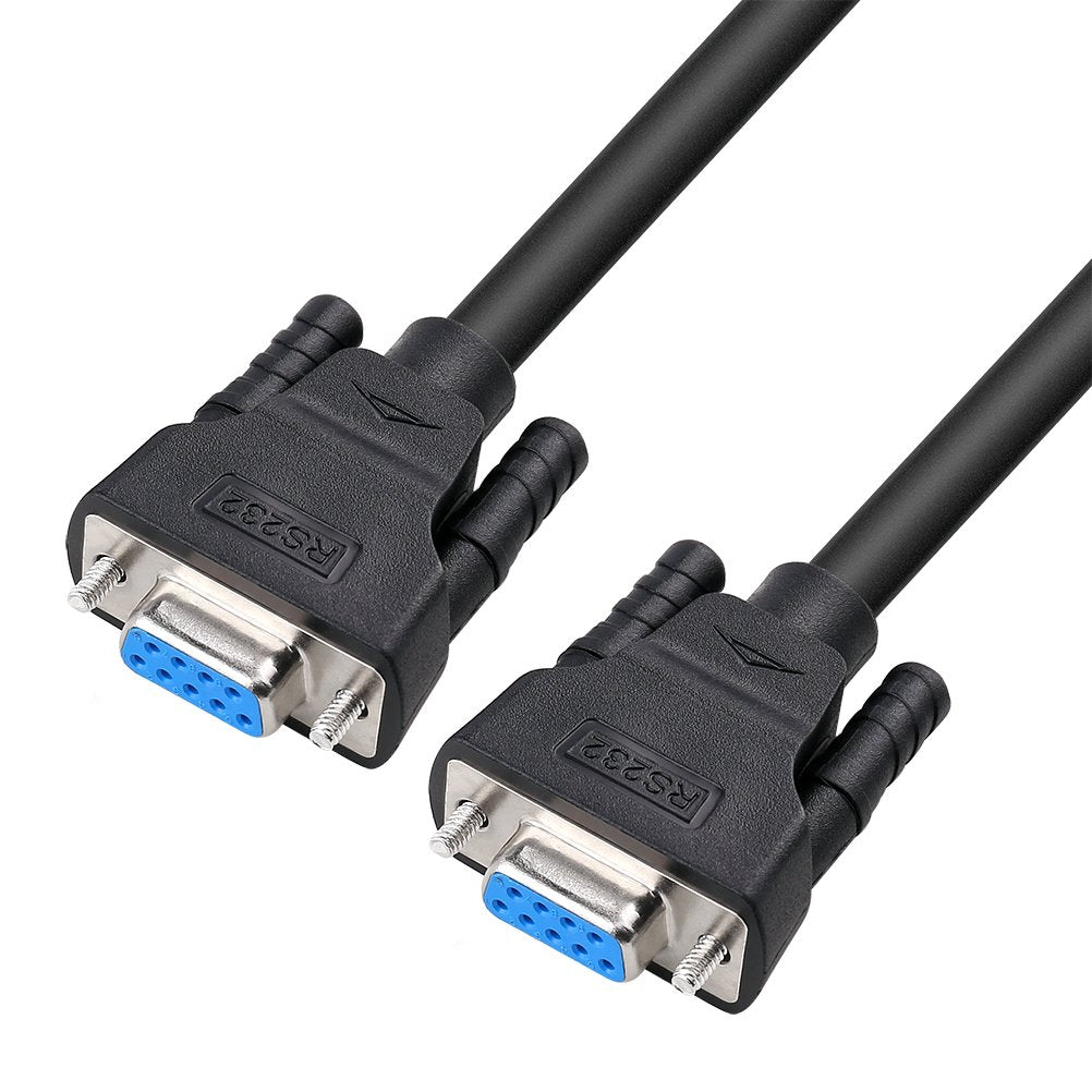 DB9 RS232 Serial Cable Female to Female Null Modem Cord Cross TX RX line for Data Communication (15 Feet, Black)