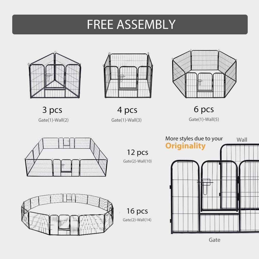 24&#39;&#39; 16 Panel Heavy Duty Metal Pet Fence Barrier Foldable Dog Puppy Cat Playpen Kennel with Door for Indoor Outdoor Exercise