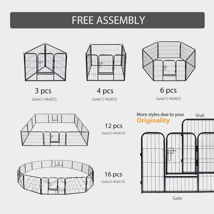 24&#39;&#39; 16 Panel Heavy Duty Metal Pet Fence Barrier Foldable Dog Puppy Cat Playpen Kennel with Door for Indoor Outdoor Exercise