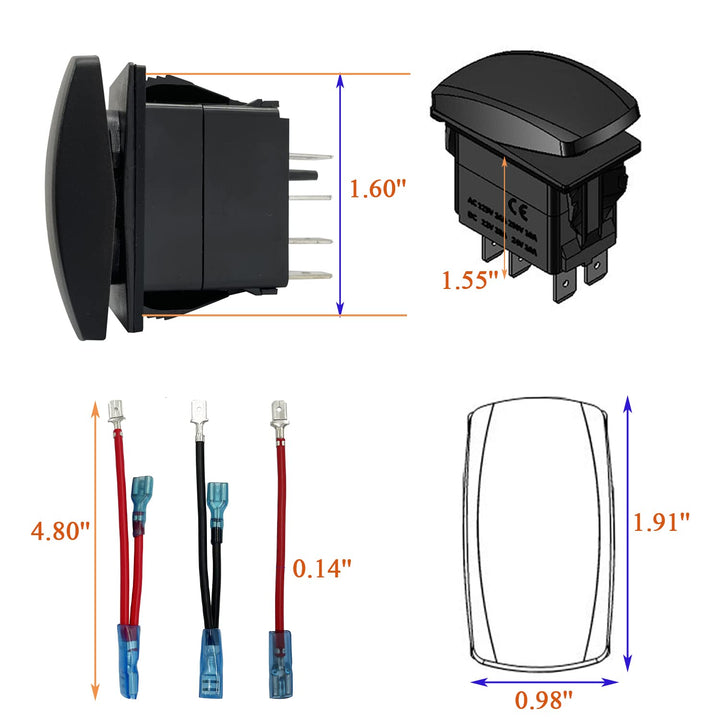 Blue Led Horn Button Momentary Rocker Switch 5Pin Mom (ON)-Off Mom Toggle Switch for Automotive Truck RV UTV RZR Can-Am SXS 12V 24V
