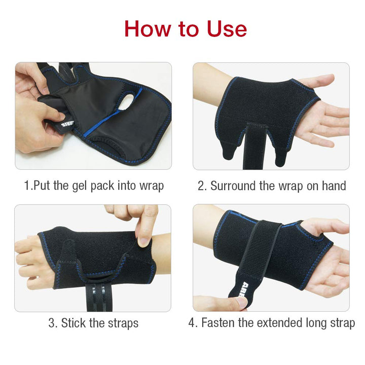 Wrist Ice Pack Wrap for Carpal Tunnel Relief - Hand Support Brace with 2 Reusable Gel Packs Hot Cold Compress for Rheumatoid Arthritis, Tendonitis, Sports Injuries, Swelling, Bruises & Sprains