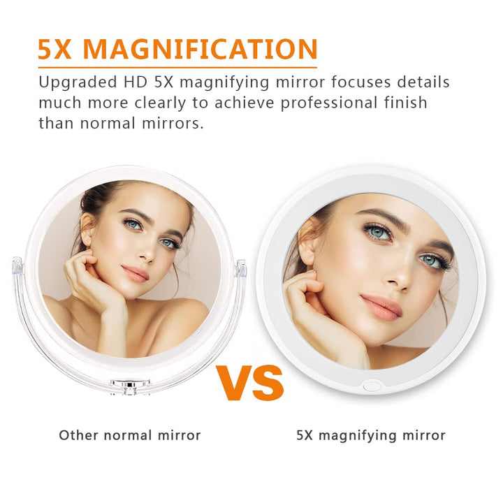 5X Magnifying Mirror with Light, LED Lighted Makeup Vanity Mirror with Lights Flexible Gooseneck Mirror with Lights with Powerful Suction Cup