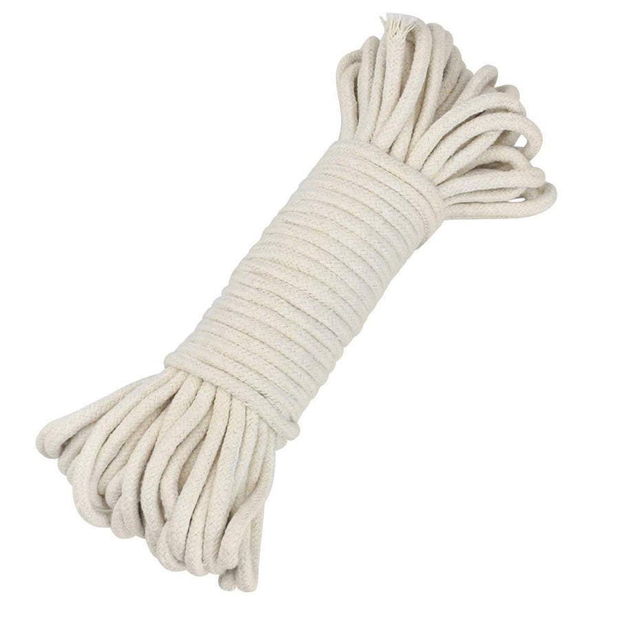 65 Feet Craft Rope, 1/4 INCH Braided Rope, Cotton Rope, Clothesline for DIY Rope Basket/Mat as Candle Replacement Wick Self Watering Rope for Potted Plants (6MM,65 Feet)