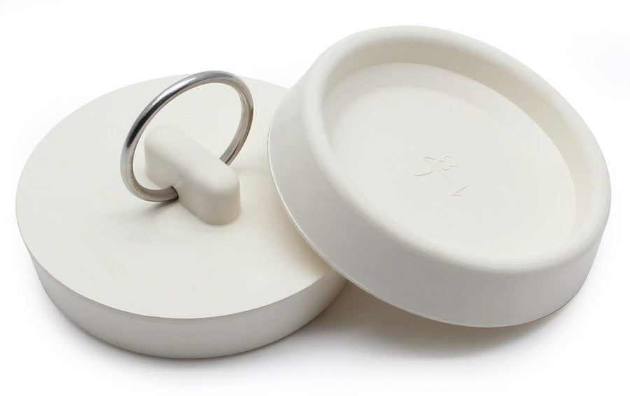 2Pcs Rubber Drain Stopper Fits 1-7/8 Inch to 2 Inch, Bathtub Drain Plug with Hanging Ring, Bathroom Sink Stopper for Kitchen and Bathroom, White
