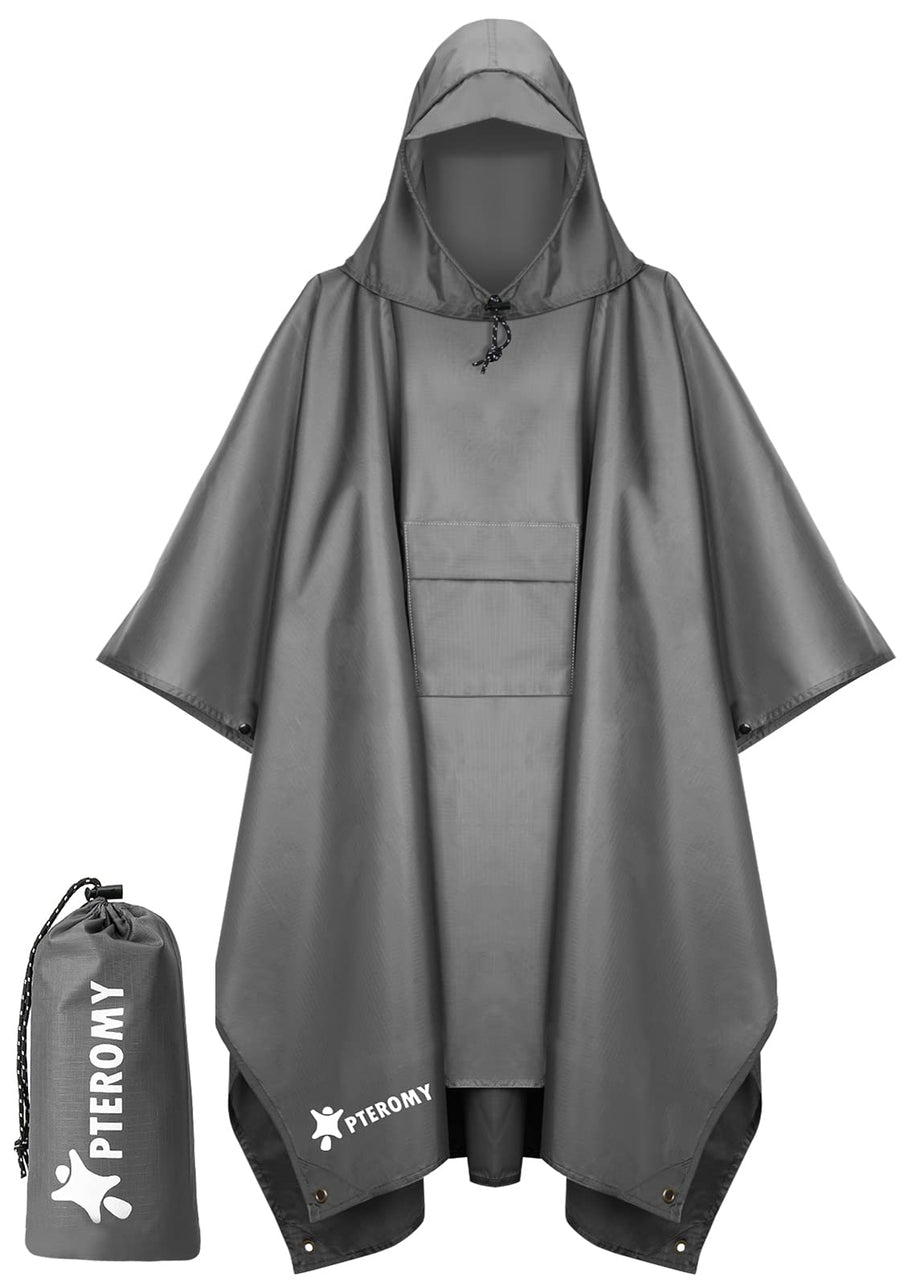 PTEROMY Hooded Rain Poncho for Adult with Pocket, Water