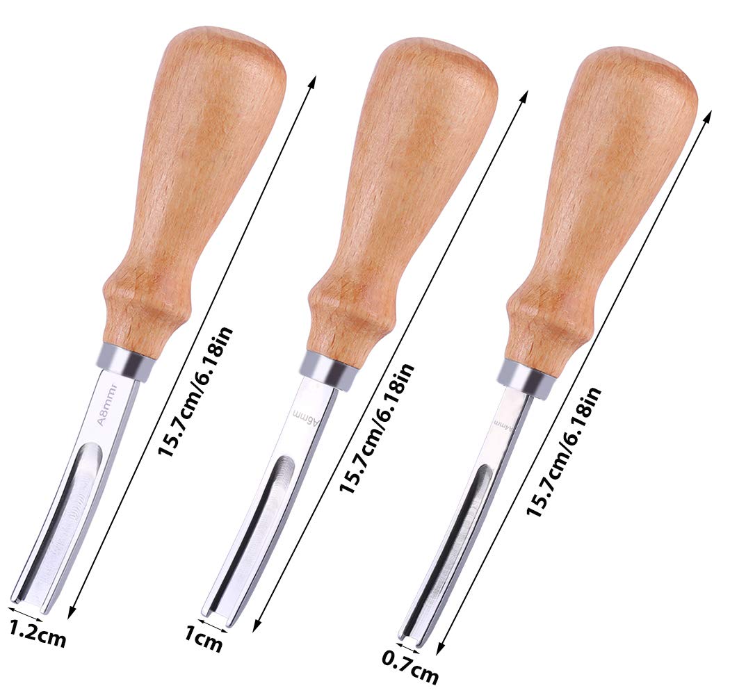 3 Size Leather Edge Beveler Tool 0.7cm, 1cm, 1.2cm, Wide Mouth Leathercraft Edge Skiving Beveler, DIY Beveler Shallow Skiving Trimming Leather Edge Press