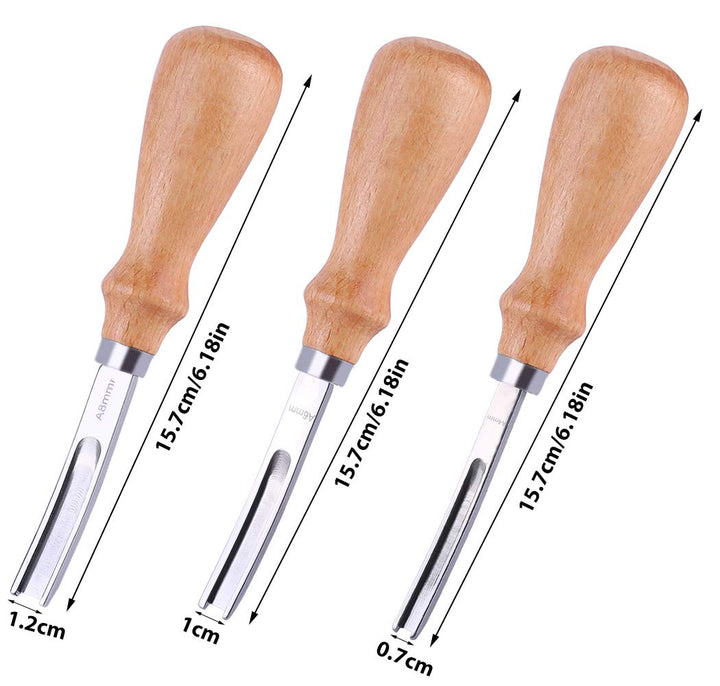 3 Size Leather Edge Beveler Tool 0.7cm, 1cm, 1.2cm, Wide Mouth Leathercraft Edge Skiving Beveler, DIY Beveler Shallow Skiving Trimming Leather Edge Press