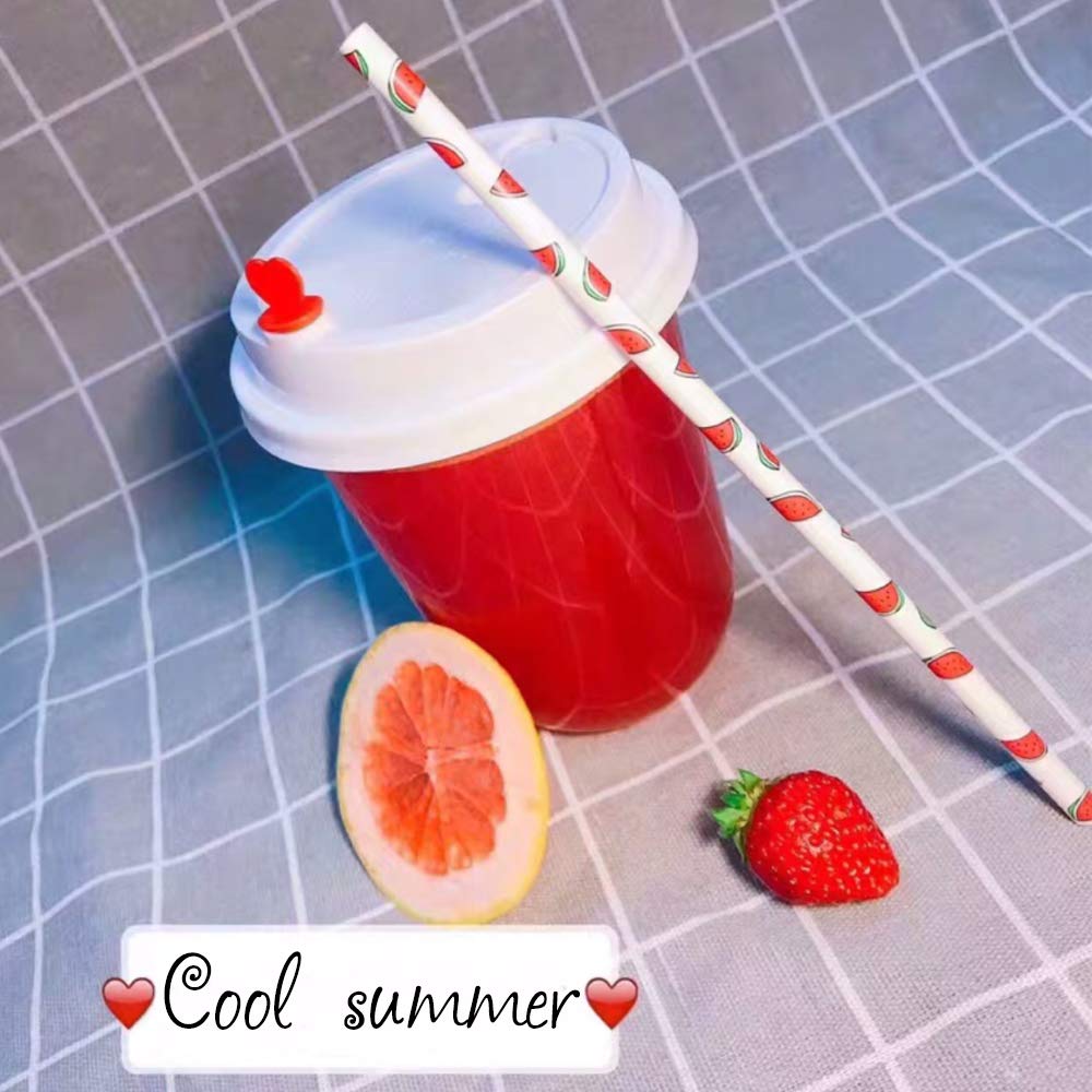 IPALMAY Lemon Patterned Drinking Paper Straws, Disposab
