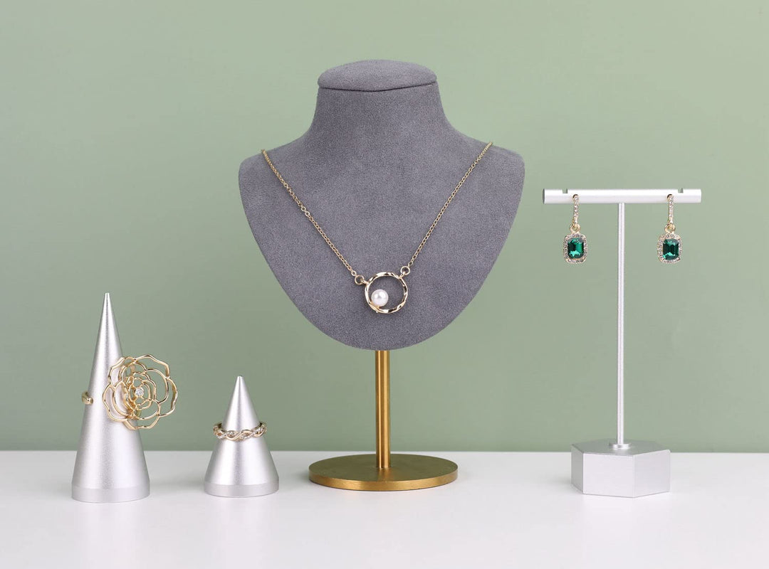 Velvet jewelry stand necklace holder, Grey jewelry hangers for necklaces, Metal jewelry bust display standsGrey-Height 6.5 inch