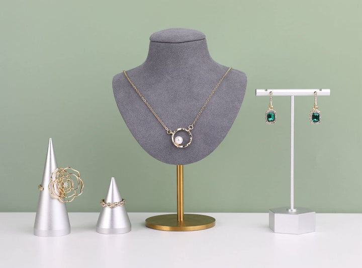 Velvet jewelry stand necklace holder, Grey jewelry hangers for necklaces, Metal jewelry bust display standsGrey-Height 6.5 inch