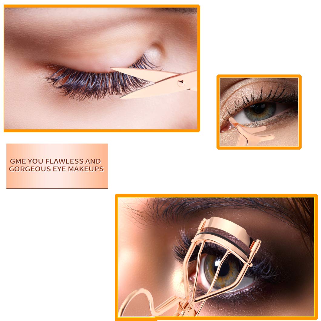 5 Pieces Eyelash Applicator Tool False Eyelashes Applicator Eyebrow Curler Eyebrow Scissors (Rose Golden)