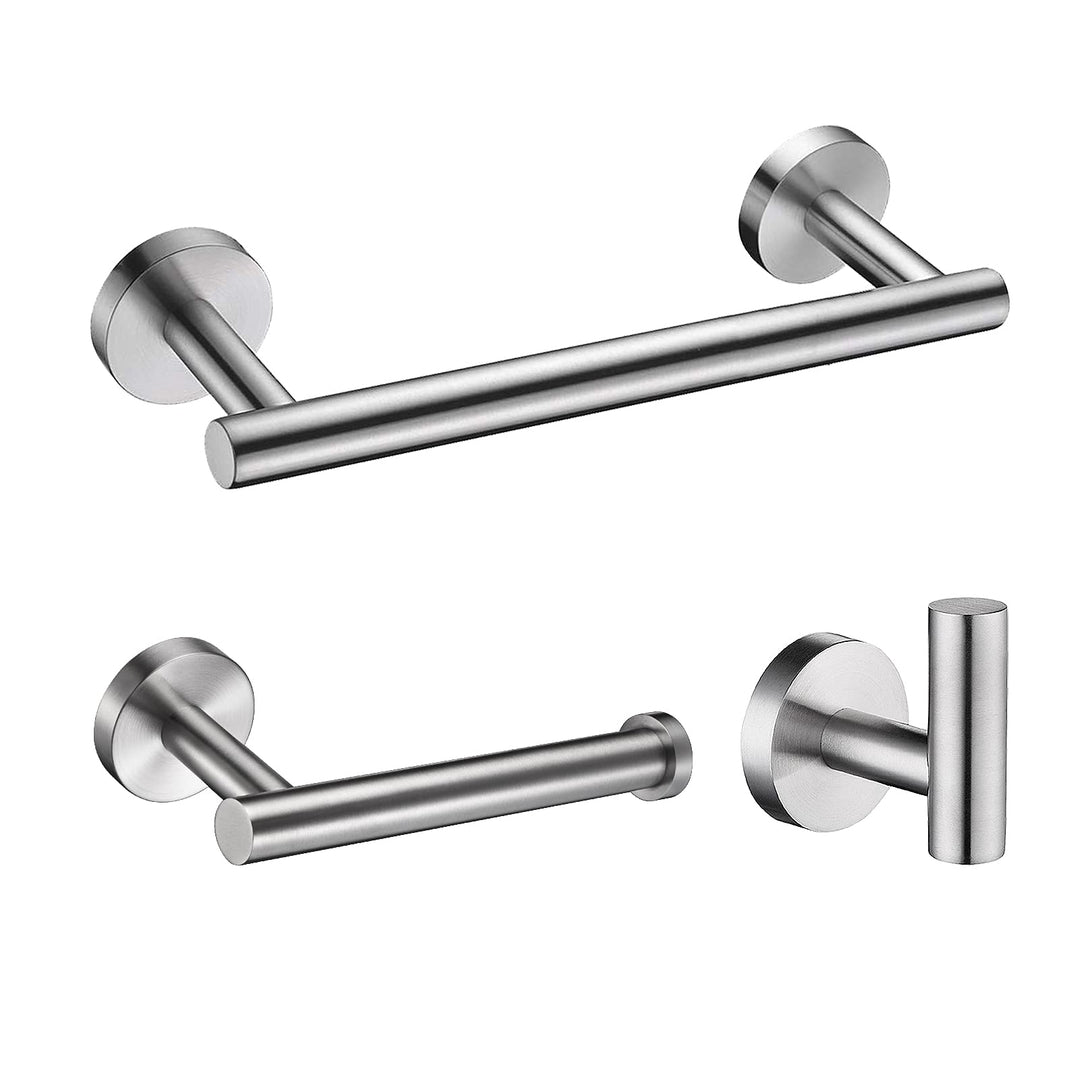 3-Pieces Set Brushed Nickel Bathroom Hardware SUS304 Stainless Steel Round Wall Mounted - Includes 12 Hand Towel Bar, Toilet Paper Holder, Robe Towel Hooks,Bathroom Accessories Kit