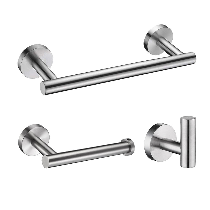 3-Pieces Set Brushed Nickel Bathroom Hardware SUS304 Stainless Steel Round Wall Mounted - Includes 12 Hand Towel Bar, Toilet Paper Holder, Robe Towel Hooks,Bathroom Accessories Kit