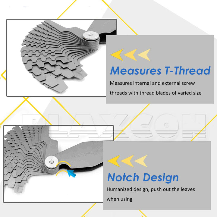 29 Degree Acme Screw Pitch Gauge Stainless Steel Thread Pitch Measuring Tool Set T-Thread Cutting Gage 16pcs