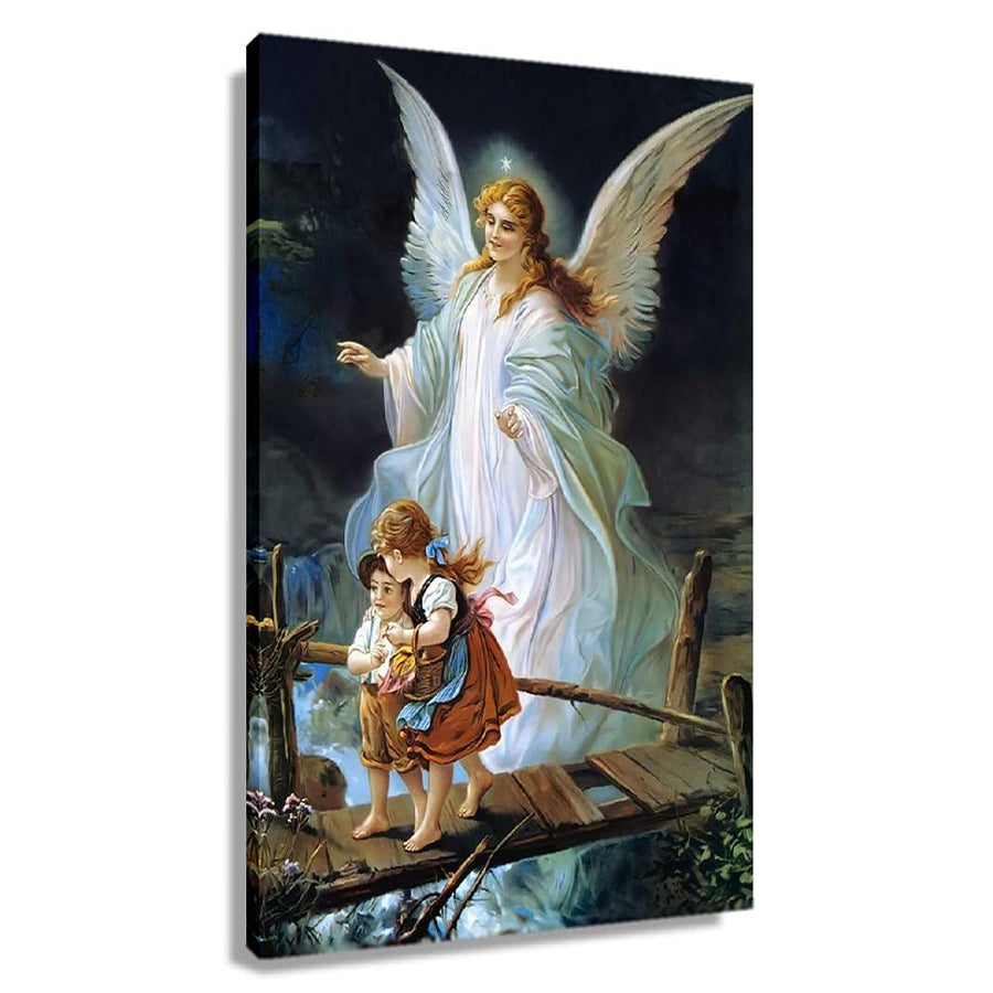 Angel Poster Framed Vintage Wall Art For living room Artwork Guardian Angel Wall Decor Canvas For Painting Pictures Dcorations Famous Art Prints Framed (12x18 inch)