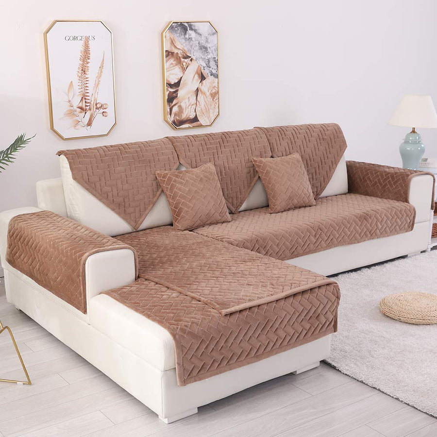TEWENE Sofa Cover, Velvet Couch Cover Anti-Slip Section