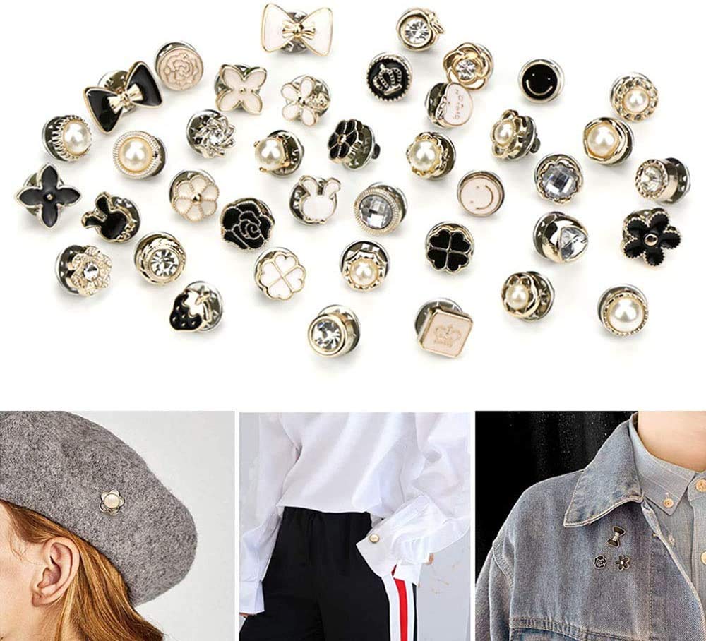 40 Style Cute Enamel Lapel Pin Set,Mini Brooch Pin Badges Cover Up Buttons for Women Shirts,Dresses,Cardigan Collar Safety Pins,Cuff Links,Clothing Bags Accessories Supplies DIY Crafts