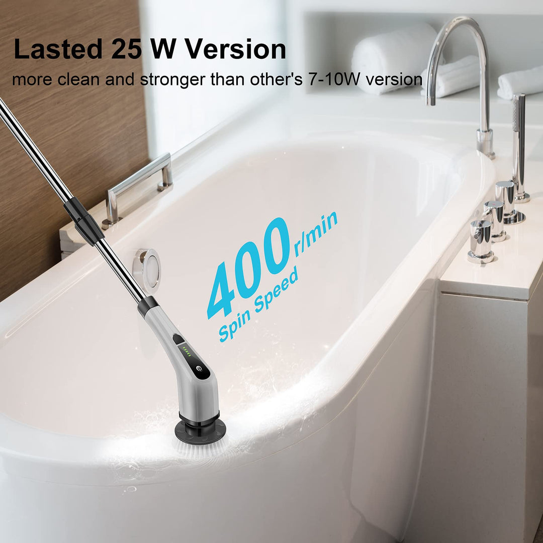 Granvell Electric Spin Scrubber, Power Shower Scrubber with 7 Brush Heads, Portable Household Tools &amp; Cordless Cleaning Machine, Bath Tub Scrub with Long Handle for Bathroom Floor Tile(Grey)