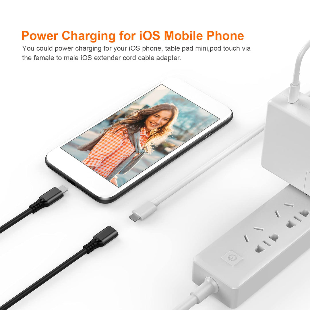 i-OS Extension Cable Adapter Cord Female to Male. 1PCS i-OS Cord Extender for i-OS Phone with Otterbox Defender, Lifeproof Case Made of Black PVC &amp; Aluminum. (1.64 Ft / 0.5 M)