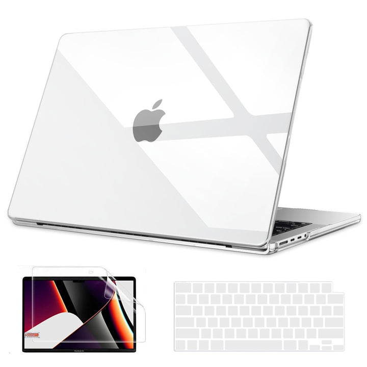 Compatible with MacBook Pro 14 inch Case 2024 2023 2022 2021 M4 A3112 A3185 A3401 M3 A2918 A2992 M2 A2779 M1 A2442, Plastic Hard Shell Case + Keyboard Cover + Screen Protector, Transparent
