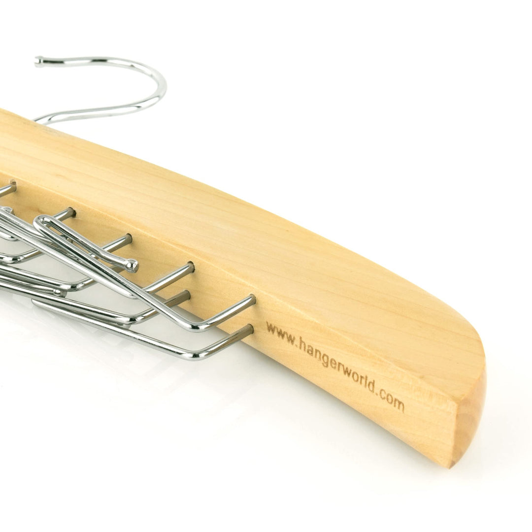 Hanging Tie Holder Organizer Rack - Premium Wooden Tie Hanger with 24 Folding Accessory Hooks for Closet Space Saving
