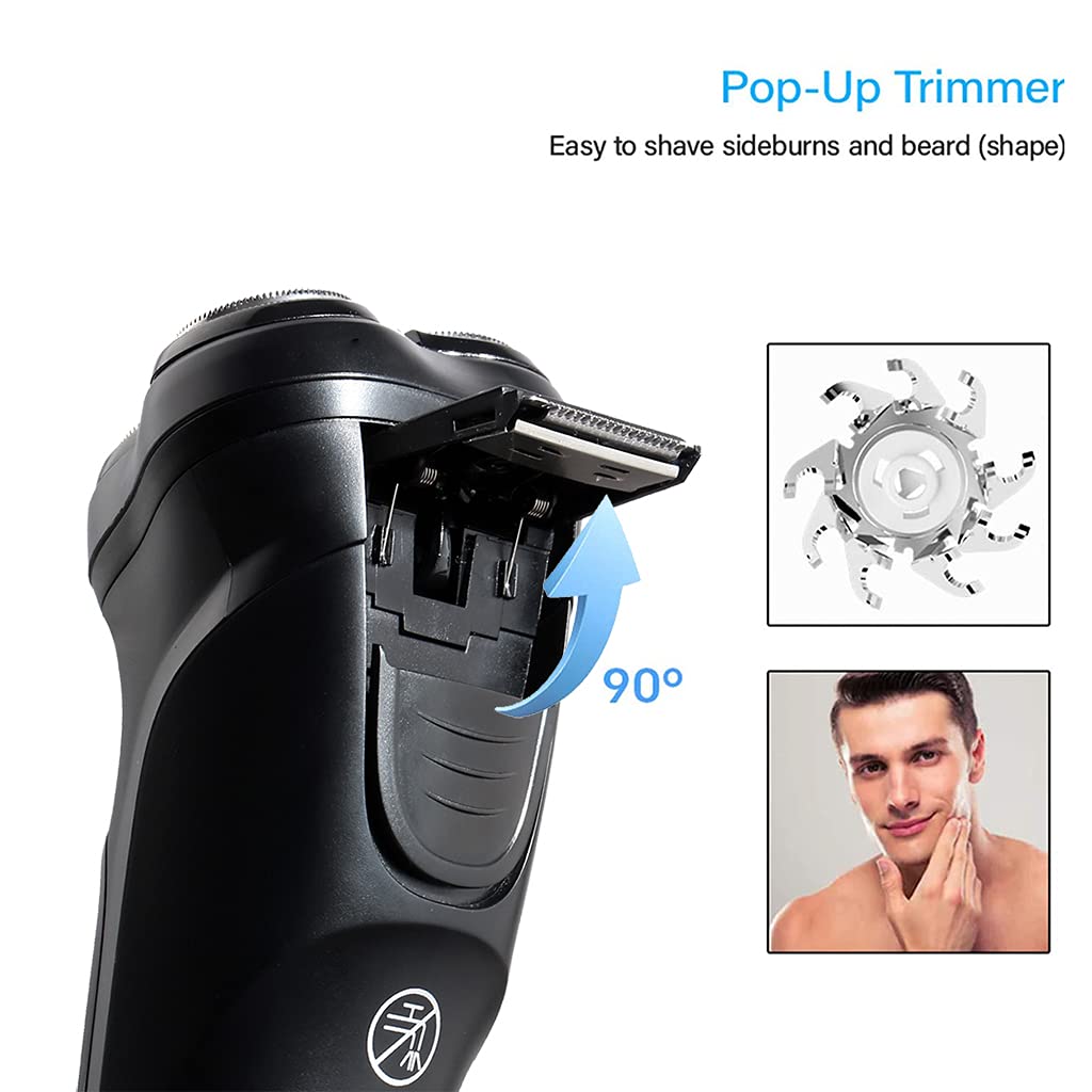 , Men Electric Rotary Shaver ,face Hair Rechargeable Black Razors for Men,Portable Grooming kit Trimmer,Blade Washable