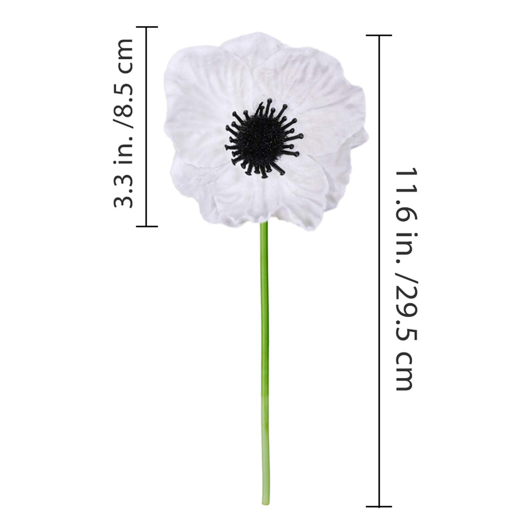24 pcs Artificial White Poppy Flower Stems Real Touch Flower Fake Flowers in White with Black Center for Wedding Bouquets Corsages Centerpiece Floral Arrangements
