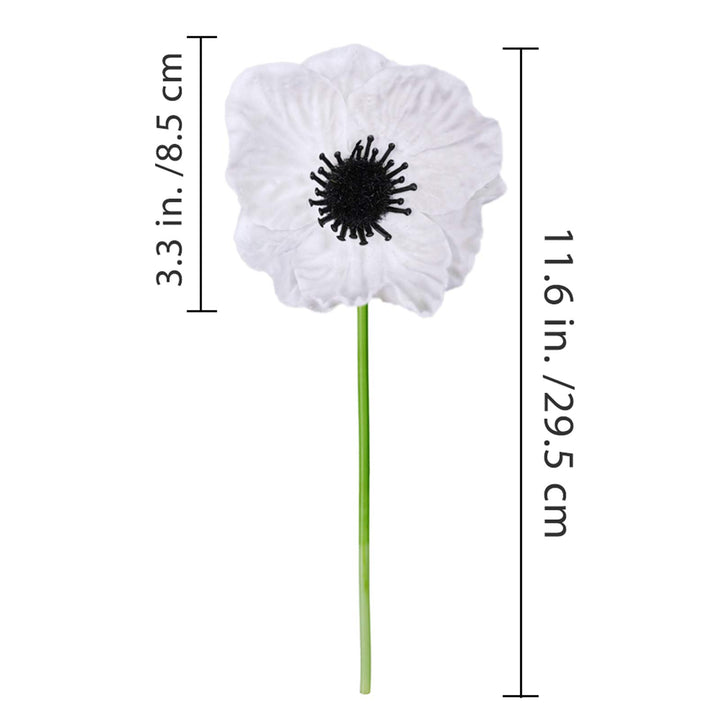 24 pcs Artificial White Poppy Flower Stems Real Touch Flower Fake Flowers in White with Black Center for Wedding Bouquets Corsages Centerpiece Floral Arrangements