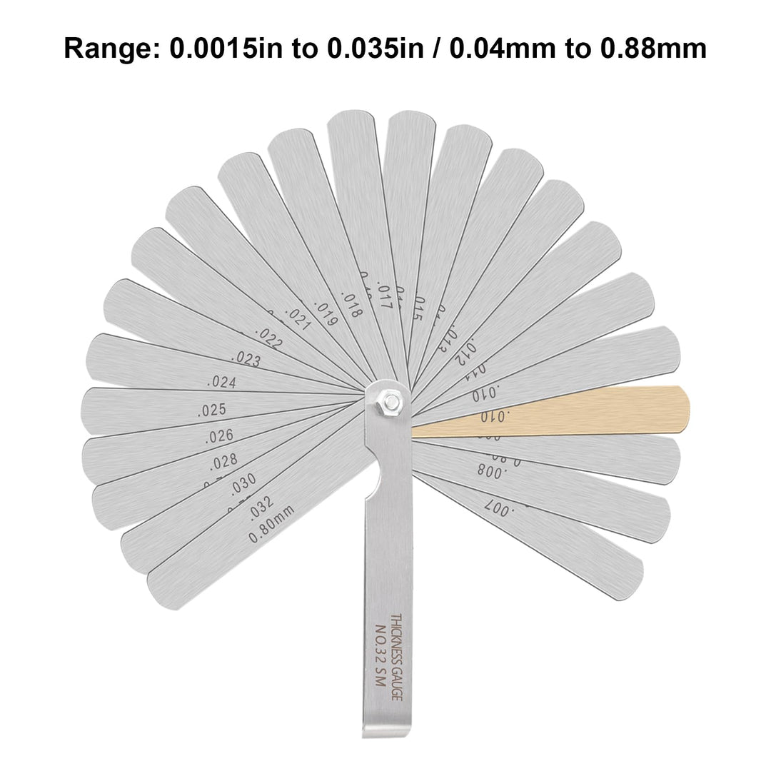 32 Blade Steel Feeler Gauge (0.0015Inch to 0.035Inch), Thickness Feeler Gage Gauge, Gap Measuring Tool with Metric &amp; Imperial, Great for Checking Valves &amp; Building Engines
