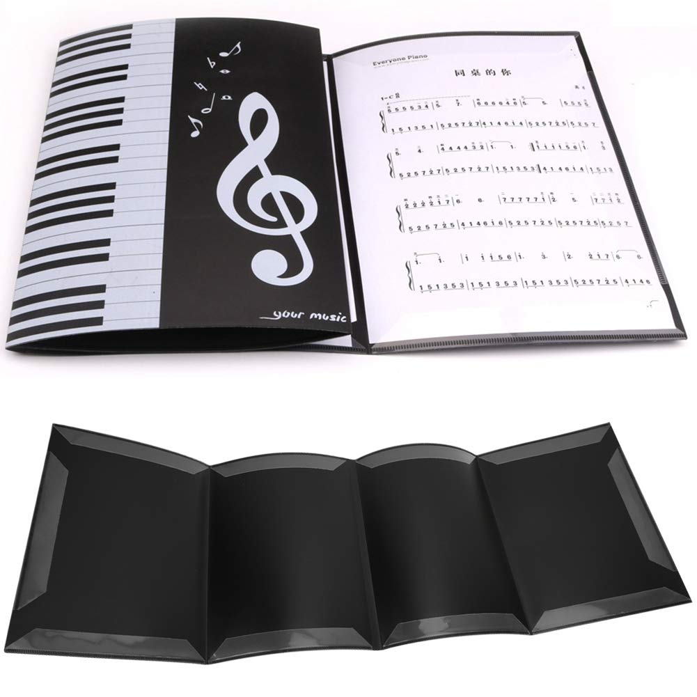 A4 Size Music Sheet File Folder, Durable 4 Pages Music Score Folder, Piano Black Students Musicians for Daily Archiving Storage of Files
