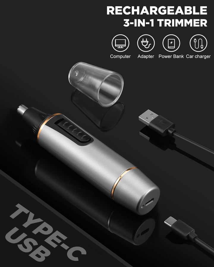 Nose Hair Trimmer for Men 2024 Professional Painless Rechargeable Nose Trimmer for Men and Women, Eyebrow Facial Hair Trimmer, Powerful Motor, IPX7 Waterproof, Dual Edge Blades