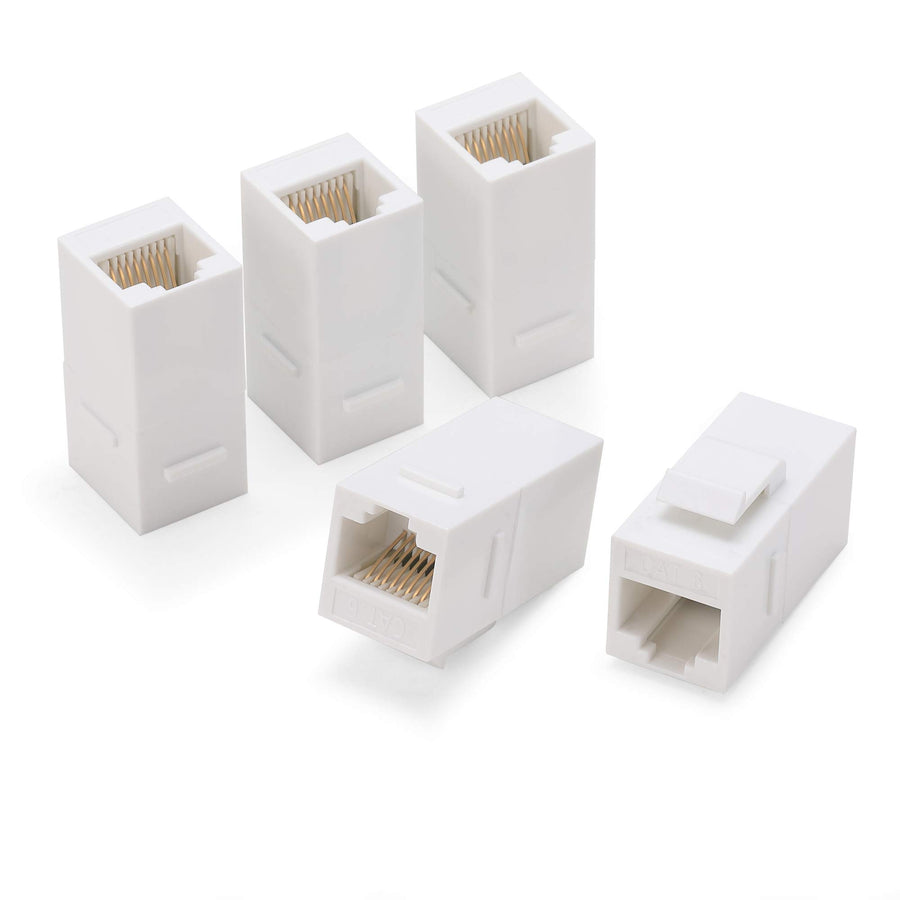 RJ45 Coupler Inline Adapter Keystone, Female to Female Network Connector 5 Pack for Ethernet Cat6/Cat5e/Cat5 Cable Extender with Gold Plated White