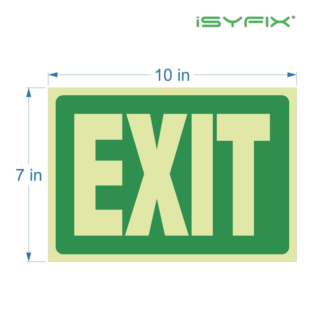 Exit Glow in the Dark Sign Stickers Green – 1 Pack 10x7 Inch – Photoluminescent Vinyl, Laminated for UV, Weather &amp; Fade Resistance, Indoor &amp; Outdoor for Business, School, Office, Warehouse