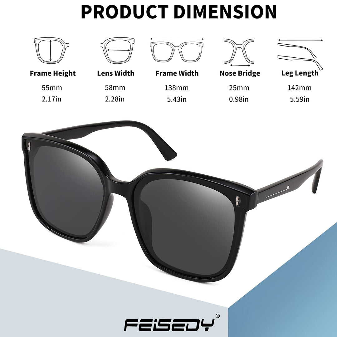 FEISEDY Women Oversized Vintage Polarized Sunglasses Sq