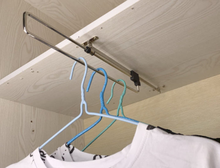 Pull Out Closet Pull-Out Closet Valet Rod Adjustable Wardrobe Clothing Rail Side with Mounting Screw Cold Rolled Steel Black Silver Wardrobe Closet Hangers,Retractable 12-Inches,Quantity-2