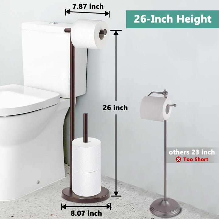 Free Standing Toilet Paper Holder Stand, Oil Rubbed Bronze Toilet Paper Holder with Storage for Jumbo Mega,