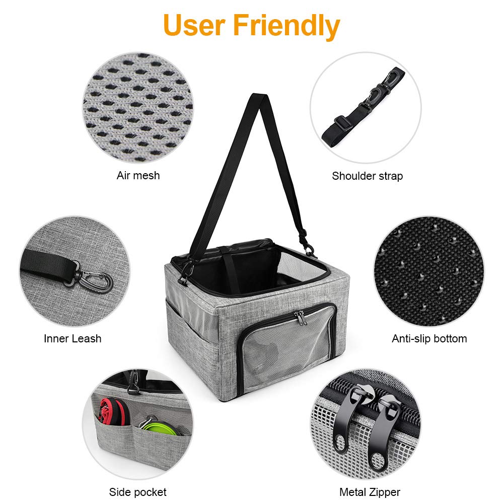 Collapsible Dog Cat Car Seat, Metal Frame Puppy Carrier for Small Medium Dog Pet up to 15 lbs