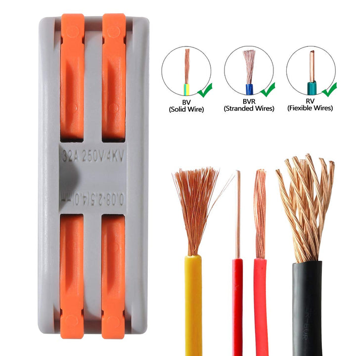 10 Pcs Conductor Compact Connectors Lever Wire Nut Electrical Connectors with Fixed Base for 2 Circuit Inline Splices 28-12 AWG