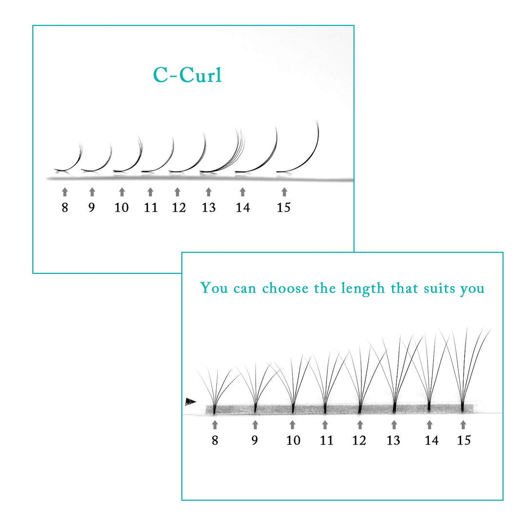 Volume Eyelash Extensions 5D C Curl Premade Lash Fans Long Stem Thickness 0.05 Length 8mm to 15mm Russian Eyelash Extension Supplies 5D 0.05 C 8mm