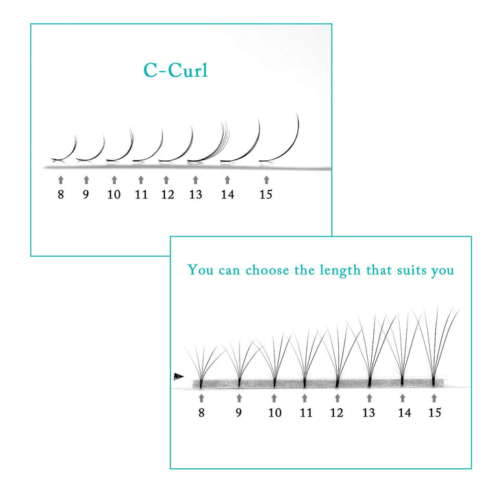 Volume Eyelash Extensions 5D C Curl Premade Lash Fans Long Stem Thickness 0.05 Length 8mm to 15mm Russian Eyelash Extension Supplies 5D 0.05 C 8mm