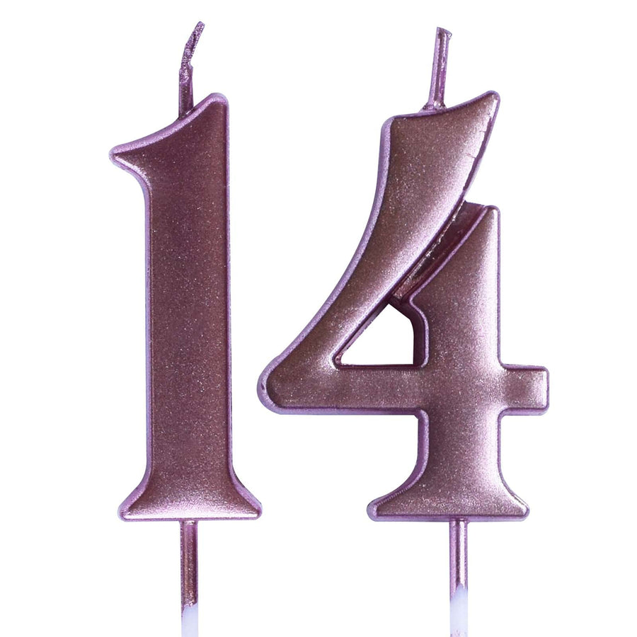 Rose 14th Birthday Candle, Number 14 Years Old Candles Cake Topper, Boy Or Girl Party Decorations, Supplies