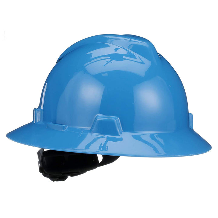 475368 V-Gard Full-Brim Hard Hat With Fas-Trac III Ratchet Suspension | Polyethylene Shell, Superior Impact Protection, Self Adjusting Crown-Straps - Standard Size in Blue