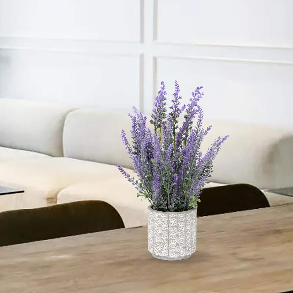 Lavender Flowers Artificial Lavender Decor Fake Lavender Plant in Cement Pot Faux Plants in Pots for Rustic Home Bathroom Table Centerpieces Wedding Decor Potted Lavender Flower Purple Decor