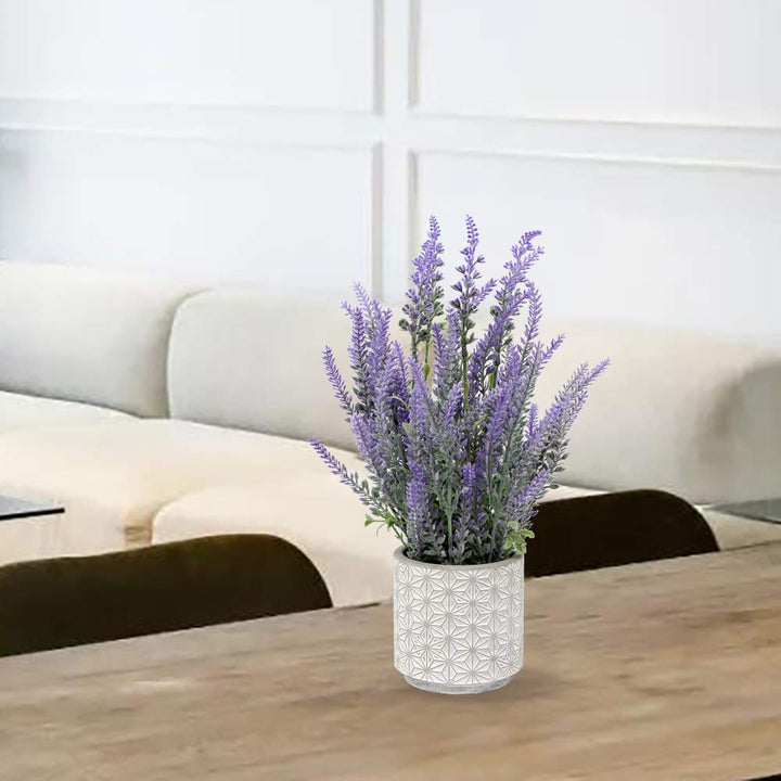 Lavender Flowers Artificial Lavender Decor Fake Lavender Plant in Cement Pot Faux Plants in Pots for Rustic Home Bathroom Table Centerpieces Wedding Decor Potted Lavender Flower Purple Decor