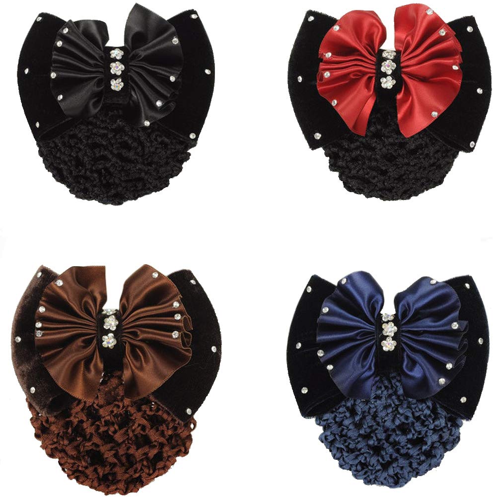 4.3 Women Bun Cover Net Snood Bowknot Decor Barrette Hair Clip HC110 (3)