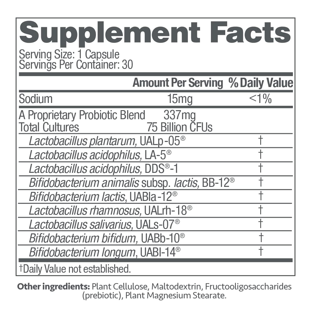 up4 Ultra High Potency Probiotic Supplement for Men & Women, Immune + Digestive Support, 75 Billion CFUs Guaranteed, 9 Probiotic Strains, Non-GMO, Gluten Free, Vegan, 30 Count (Amazon Exclusive)