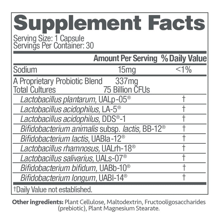 up4 Ultra High Potency Probiotic Supplement for Men & Women, Immune + Digestive Support, 75 Billion CFUs Guaranteed, 9 Probiotic Strains, Non-GMO, Gluten Free, Vegan, 30 Count (Amazon Exclusive)