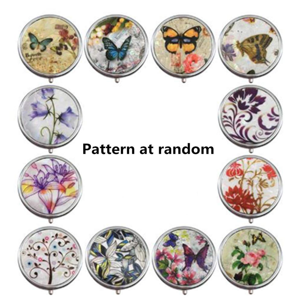 2 Pack of Pill Boxes Medicine Box Round Metal Pill Box for Medicine (Random Pattern)