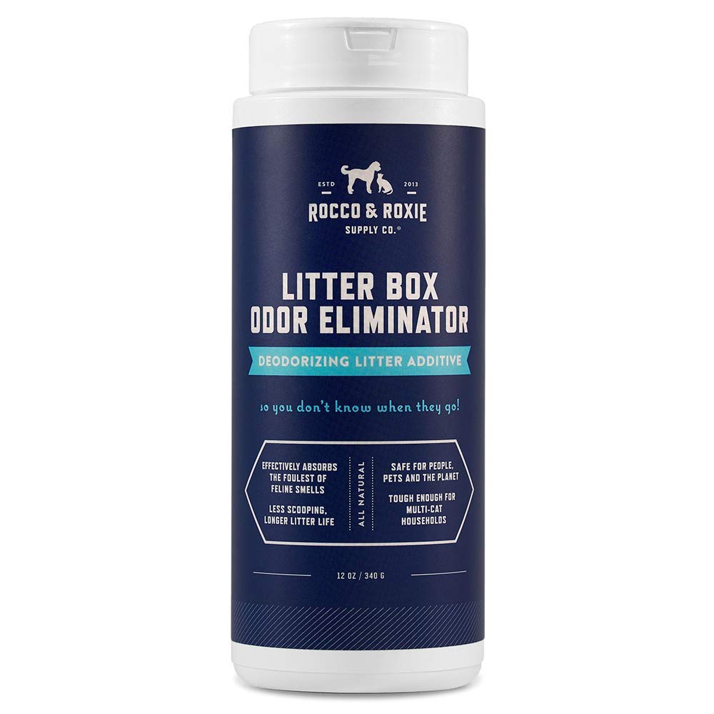 Rocco &amp; Roxie Litter Box Odor Eliminator, Best Natural Urine Deodorizer for Cat Litter Boxes Cats Smell Control, Odor Absorber, Safe for Kitty, 12 oz